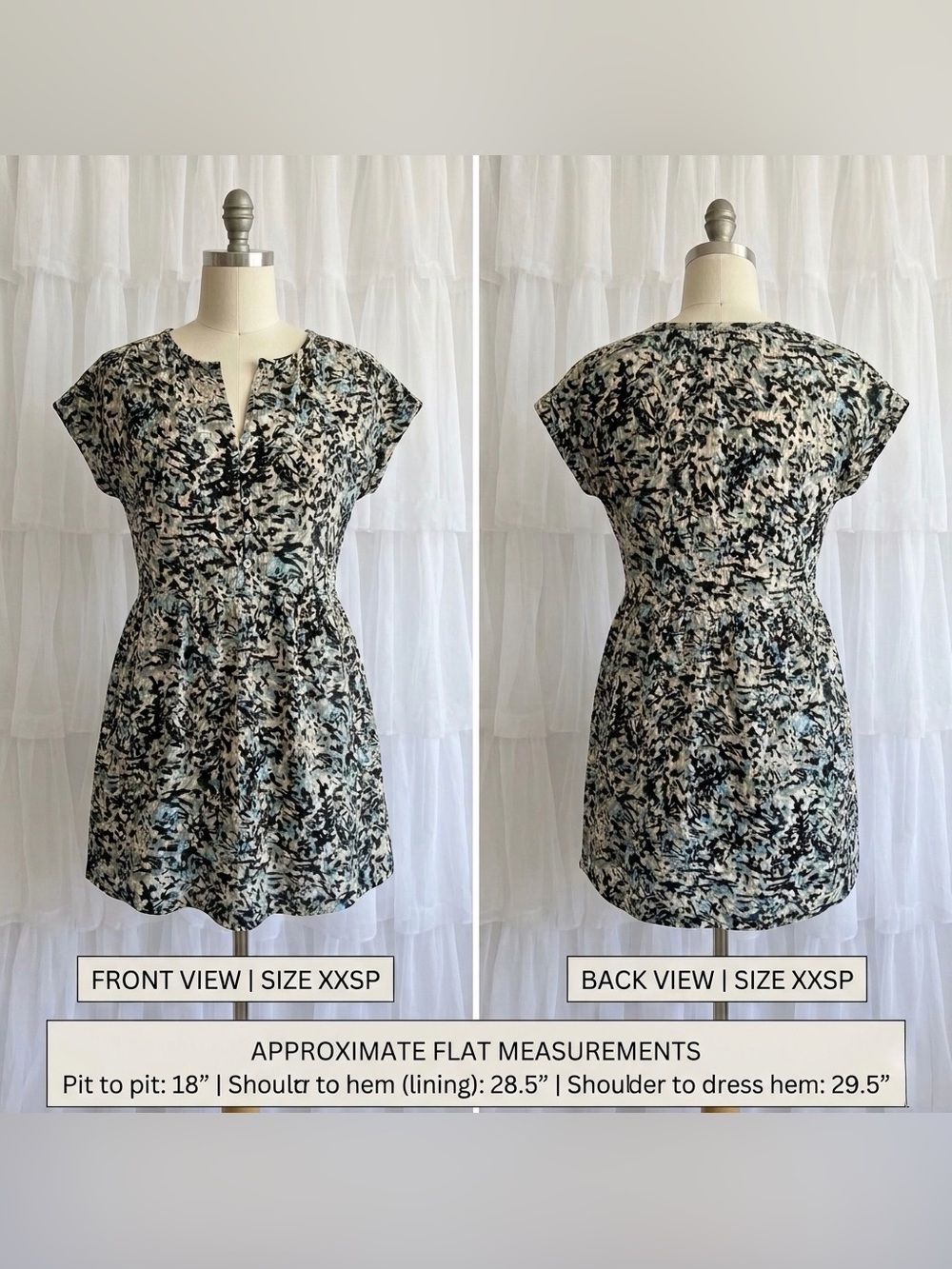 LOFT Women’s Petites Short Sleeve V-Neck Pattern Printed Swing Dress Size XXSP - Picture 2 of 5
